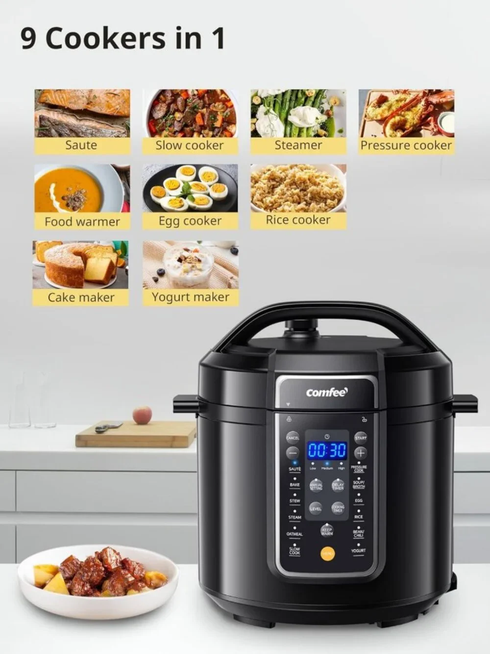 12-in-1 Electric Pressure Cooker, 6 Quart Nonstick Pot, Multi-Cooker for Easy